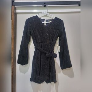 Chelsea & Violet Girls Puff Sleeve Sequin Embellished Romper NWT large Black